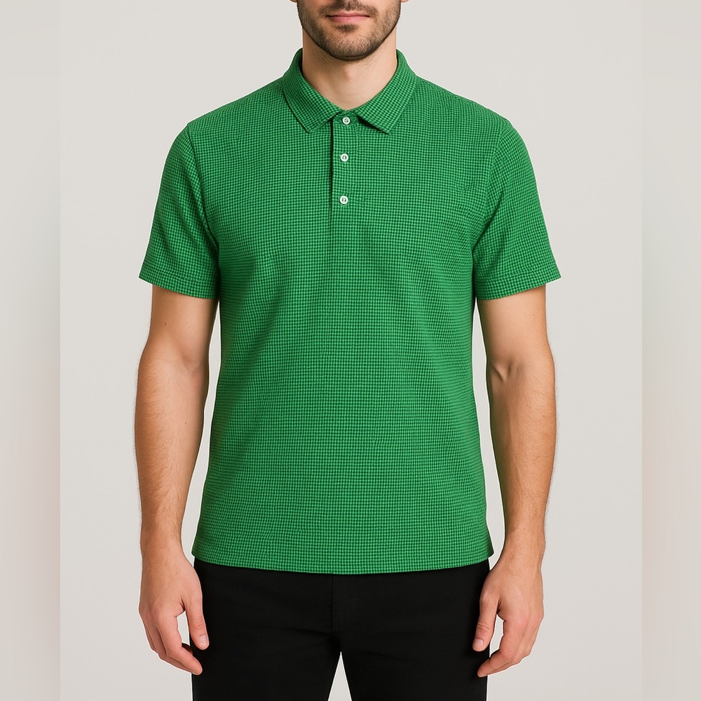 Mr. Turk houndstooth pattern short sleeve polo in green.- xl